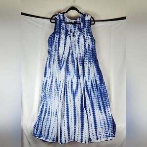 Woman Within Plus Siz 20 Blue White Tie-Dye Button Pintuck Maxi Dress Sleeveless